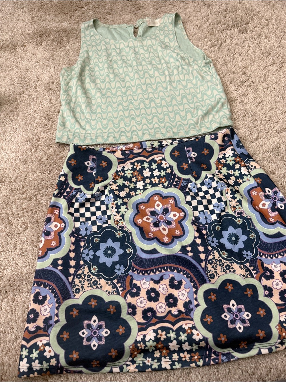 Altar'd State Mint & Navy Two-Piece Skirt Set Both Sz M